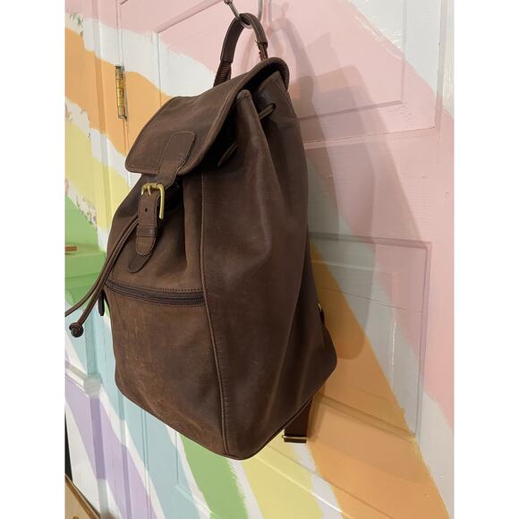 Vintage Coach Brown Leather Drawstring Backpack Brass Hardware main image 4